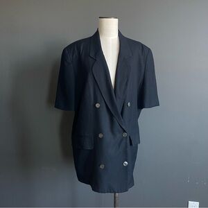 Vintage Jones New York Navy Linen Double-Breasted Vest Blazer 90s Minimal